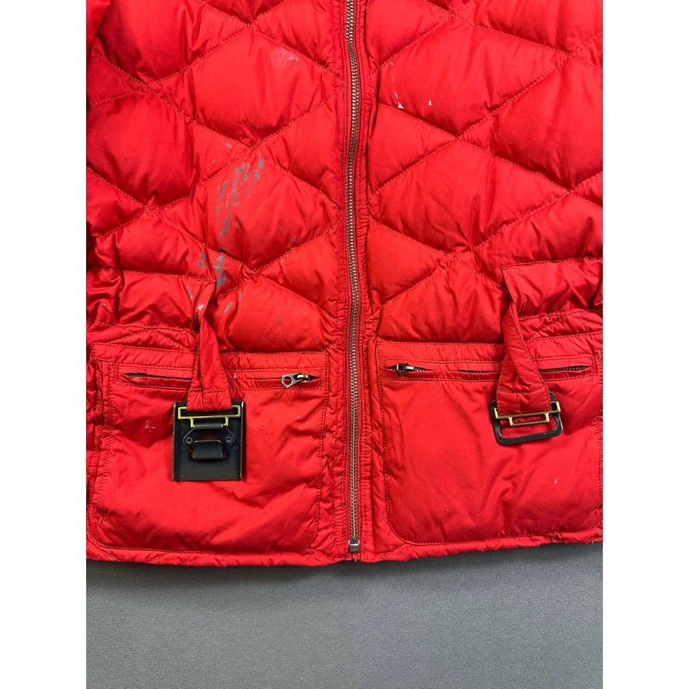 VTG Ralph Lauren Girls Red Quilted Down Puffer Jacket Hooded Belted Size XL 16
